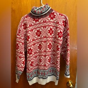 Vintage 80s 90s Christmas Turtleneck Sweater Knit Geometric Pattern